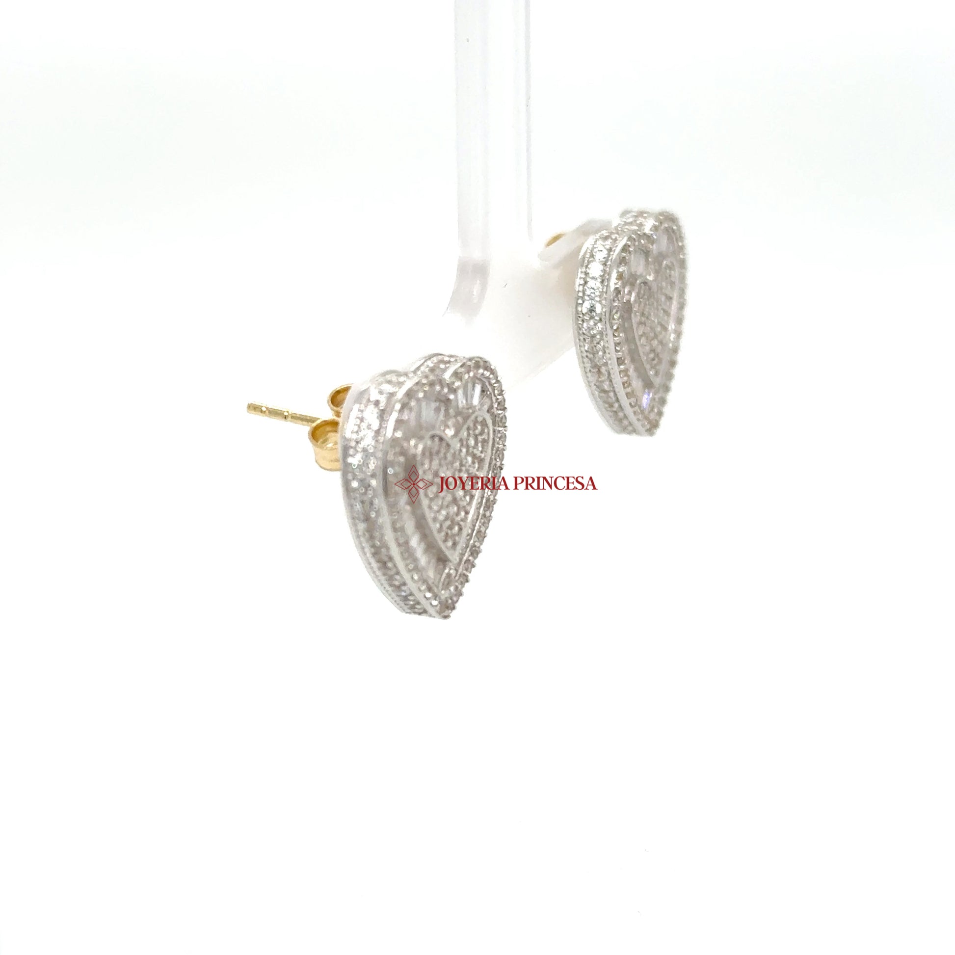 14K White Gold Heart Diamond-Inspired Stud Earrings — UN-0707