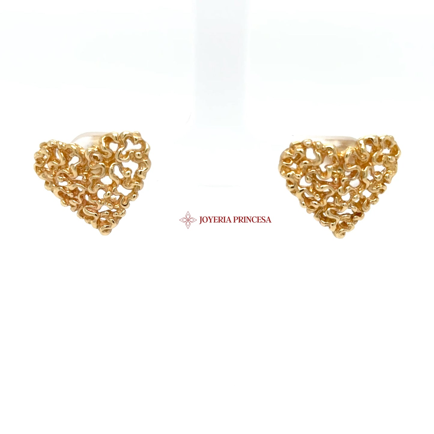 14K Yellow Gold Filigree Heart Earrings — UN-0708