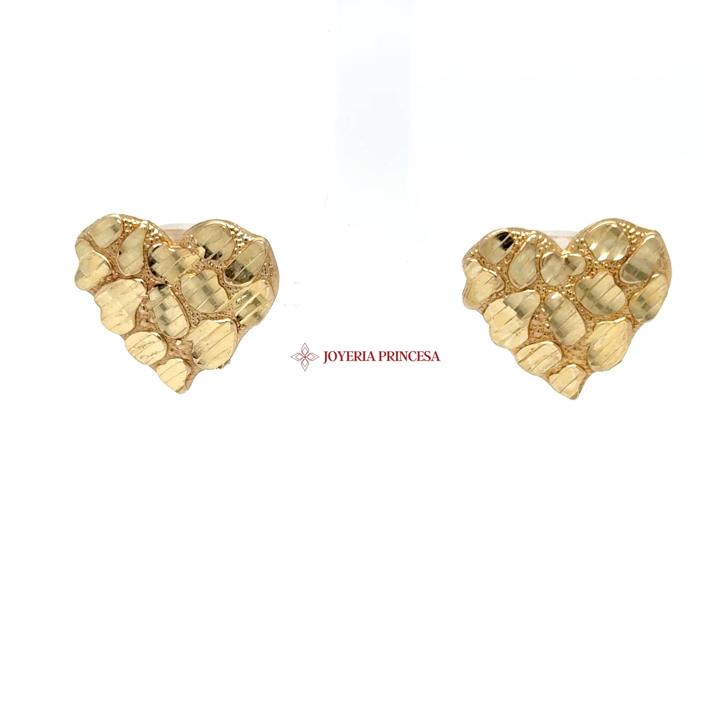 14K Yellow Gold Textured Heart Stud Earrings — UN-0709