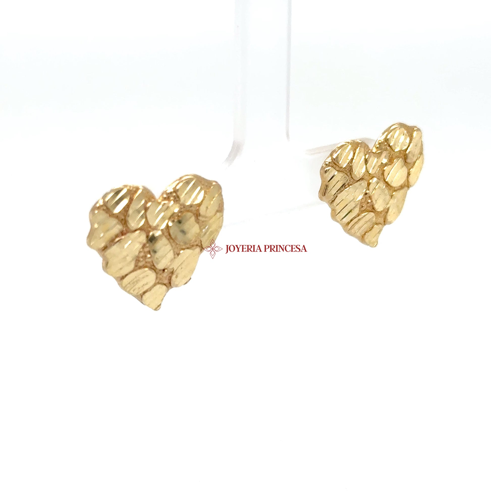 14K Yellow Gold Textured Heart Stud Earrings — UN-0709