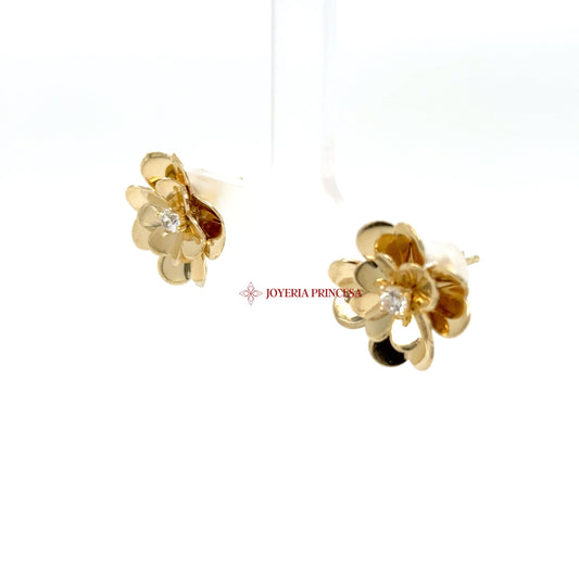 14K Yellow Gold Floral Diamond-Inspired Earrings