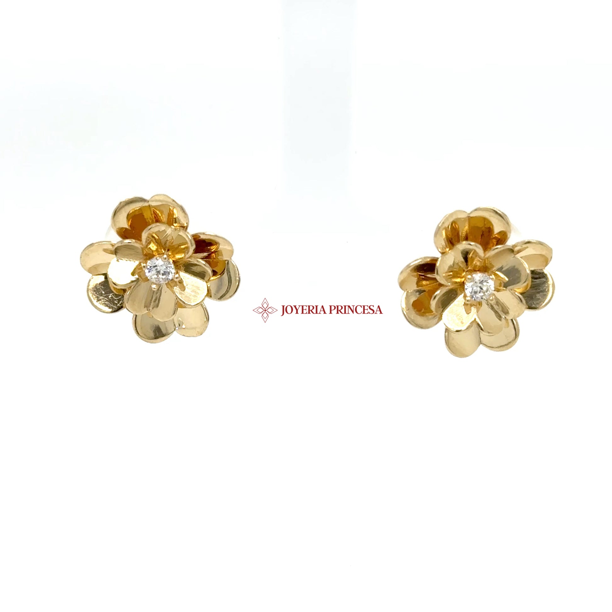 14K Yellow Gold Floral Diamond-Inspired Earrings — UN-0710