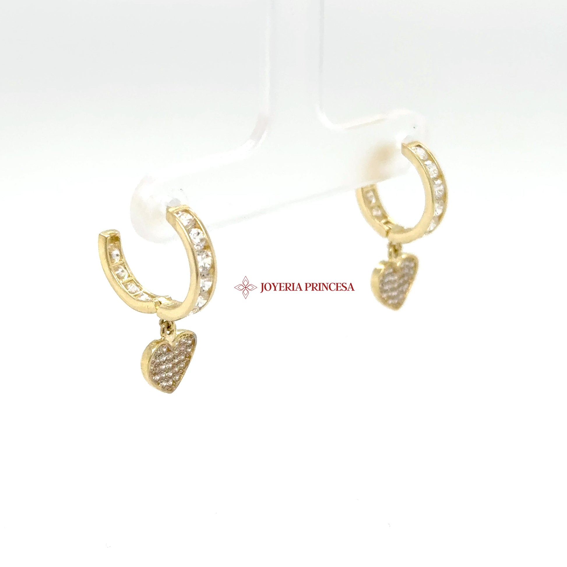 14K Gold Hoop Earrings with Heart Dangles — UN-0711