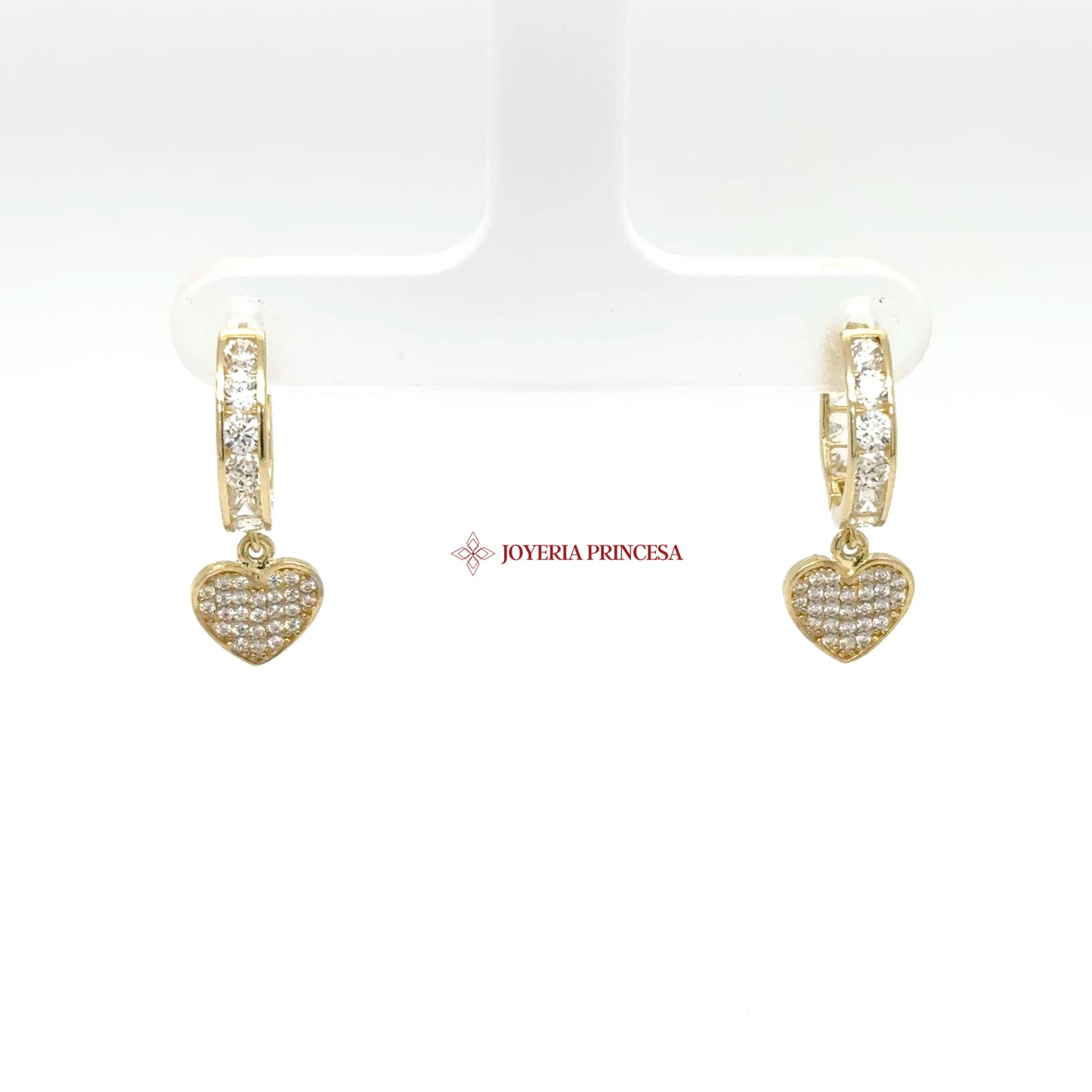 14K Gold Hoop Earrings with Heart Dangles — UN-0711