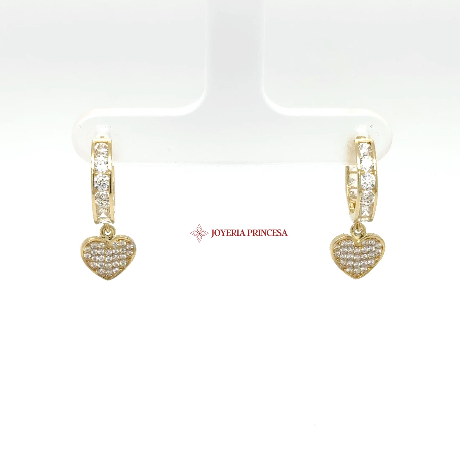 14K Gold Hoop Earrings with Heart Dangles — UN-0711