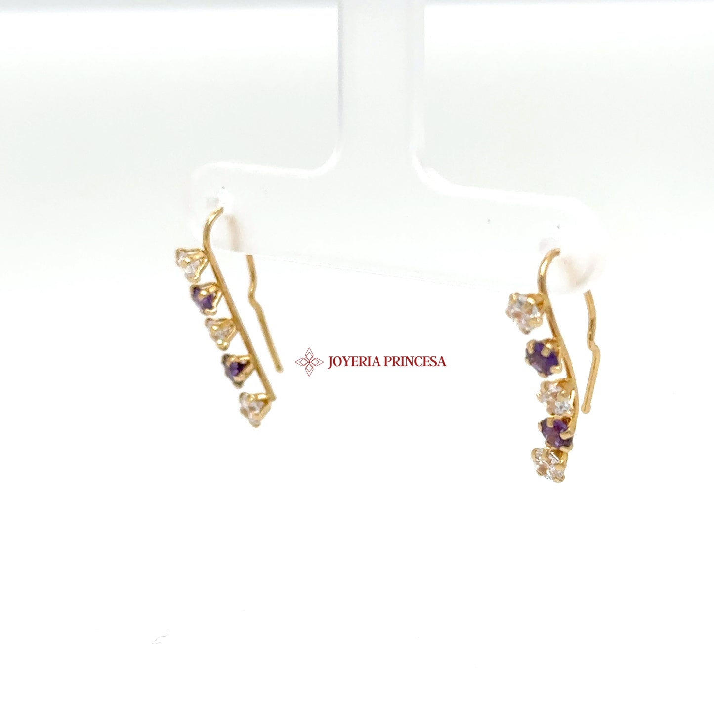 14K Gold Amethyst & Diamond-Inspired Climber Earrings — UN-0712