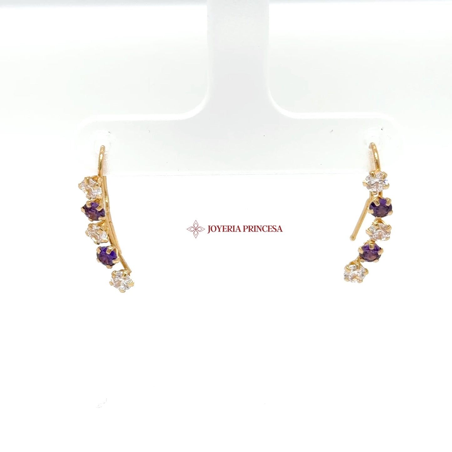14K Gold Amethyst & Diamond-Inspired Climber Earrings — UN-0712
