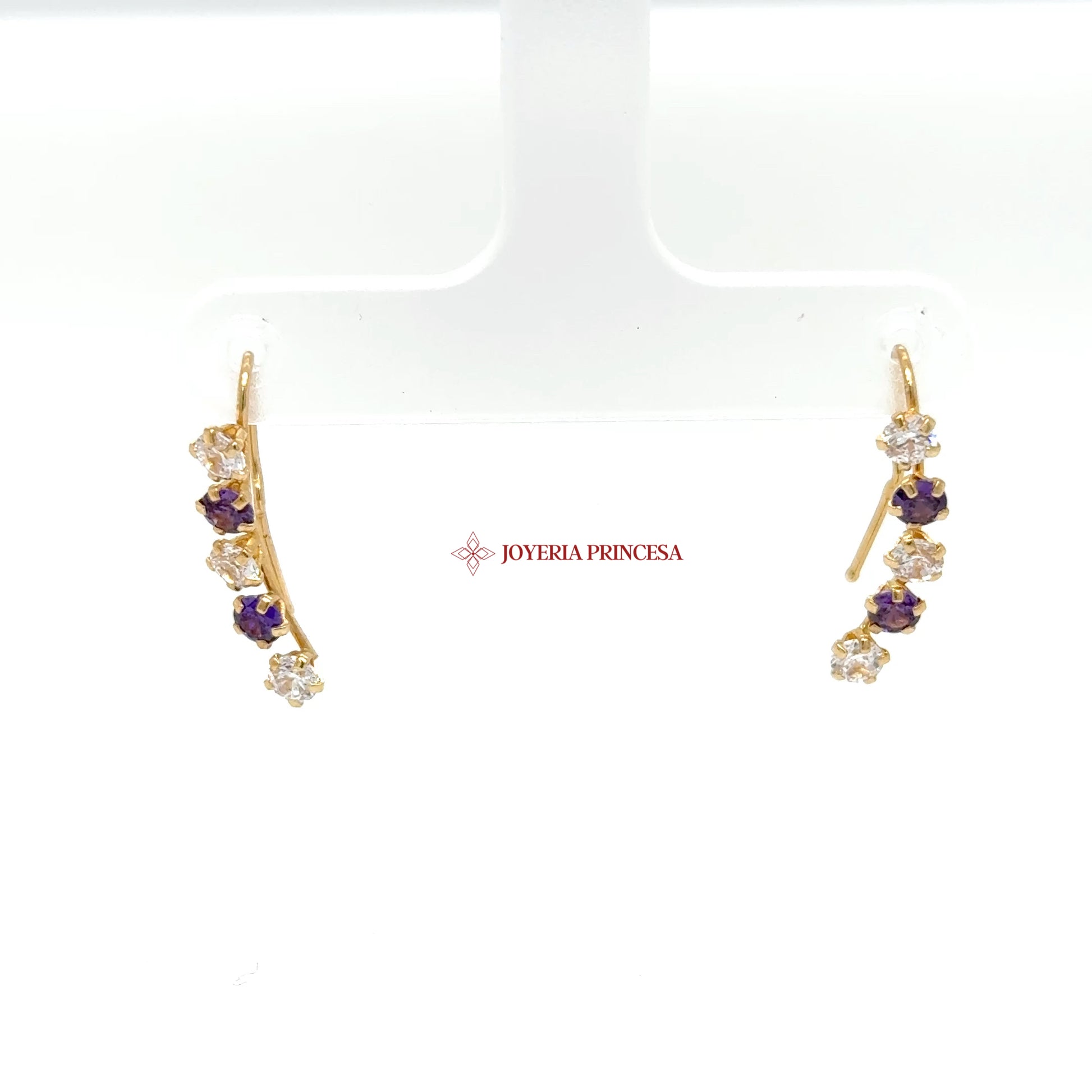 14K Gold Amethyst & Diamond-Inspired Climber Earrings — UN-0712