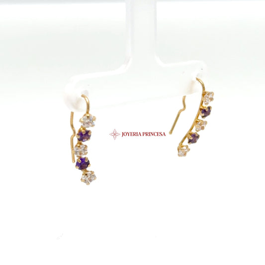 14K Gold Amethyst & Diamond-Inspired Climber Earrings