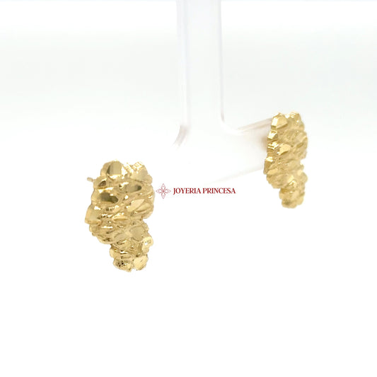 14K Yellow Gold Textured Nugget Stud Earrings
