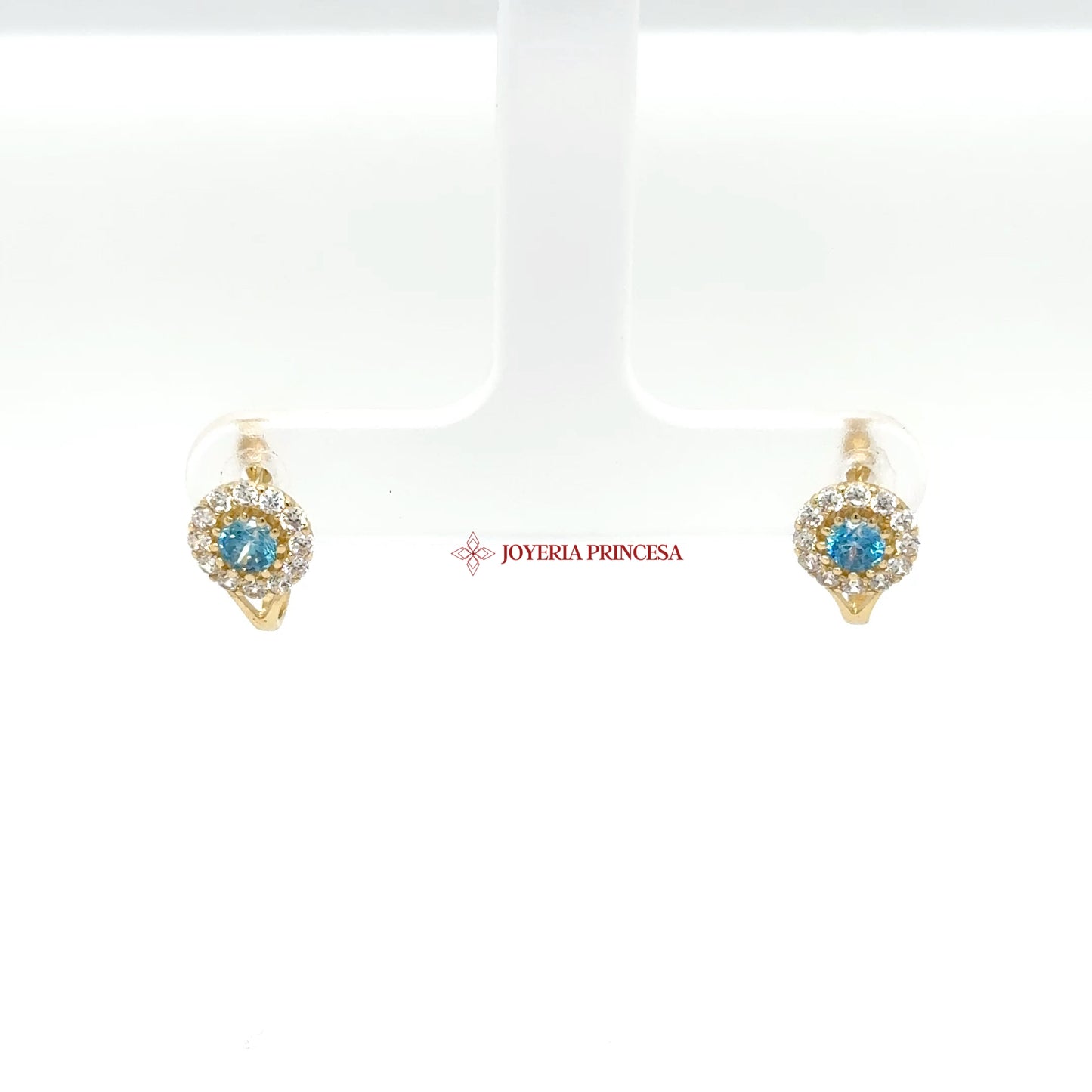 14K Gold Round Blue Topaz-Inspired Earrings — UN-0721