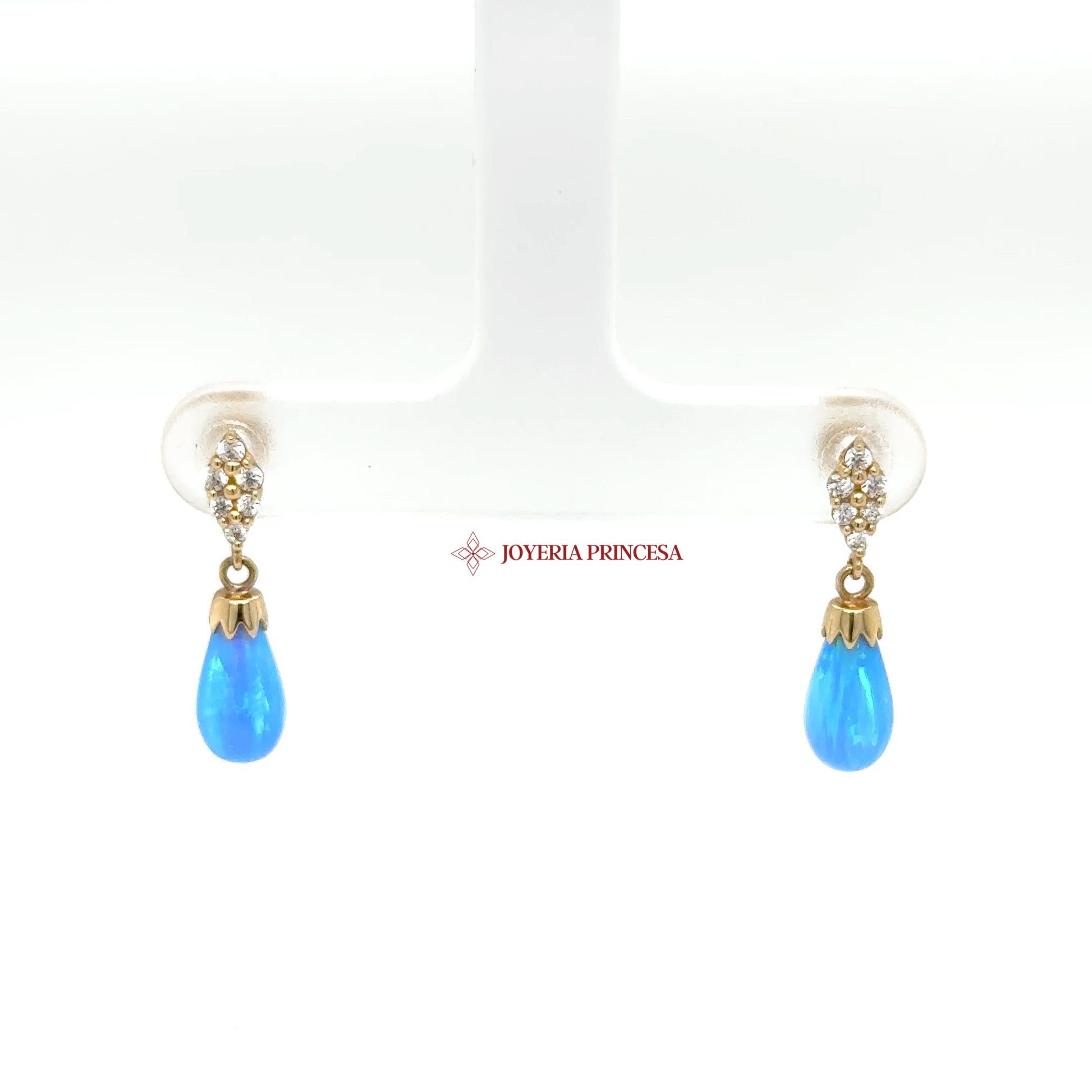 14K Gold Blue Opal Drop Earrings — UN-0724