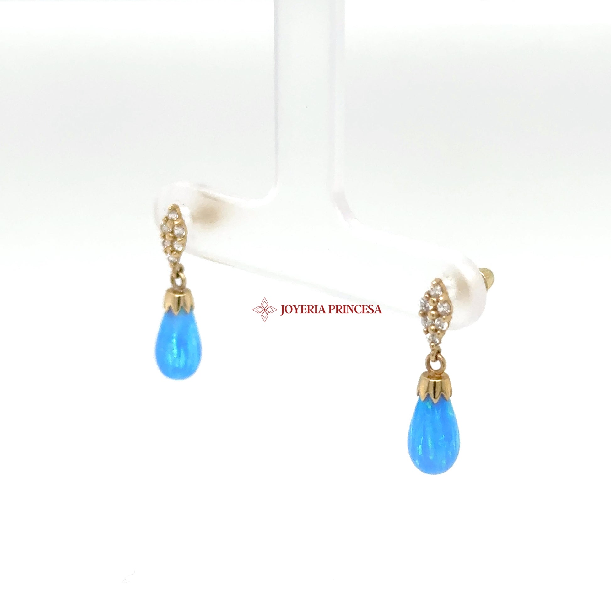 14K Gold Blue Opal Drop Earrings — UN-0724