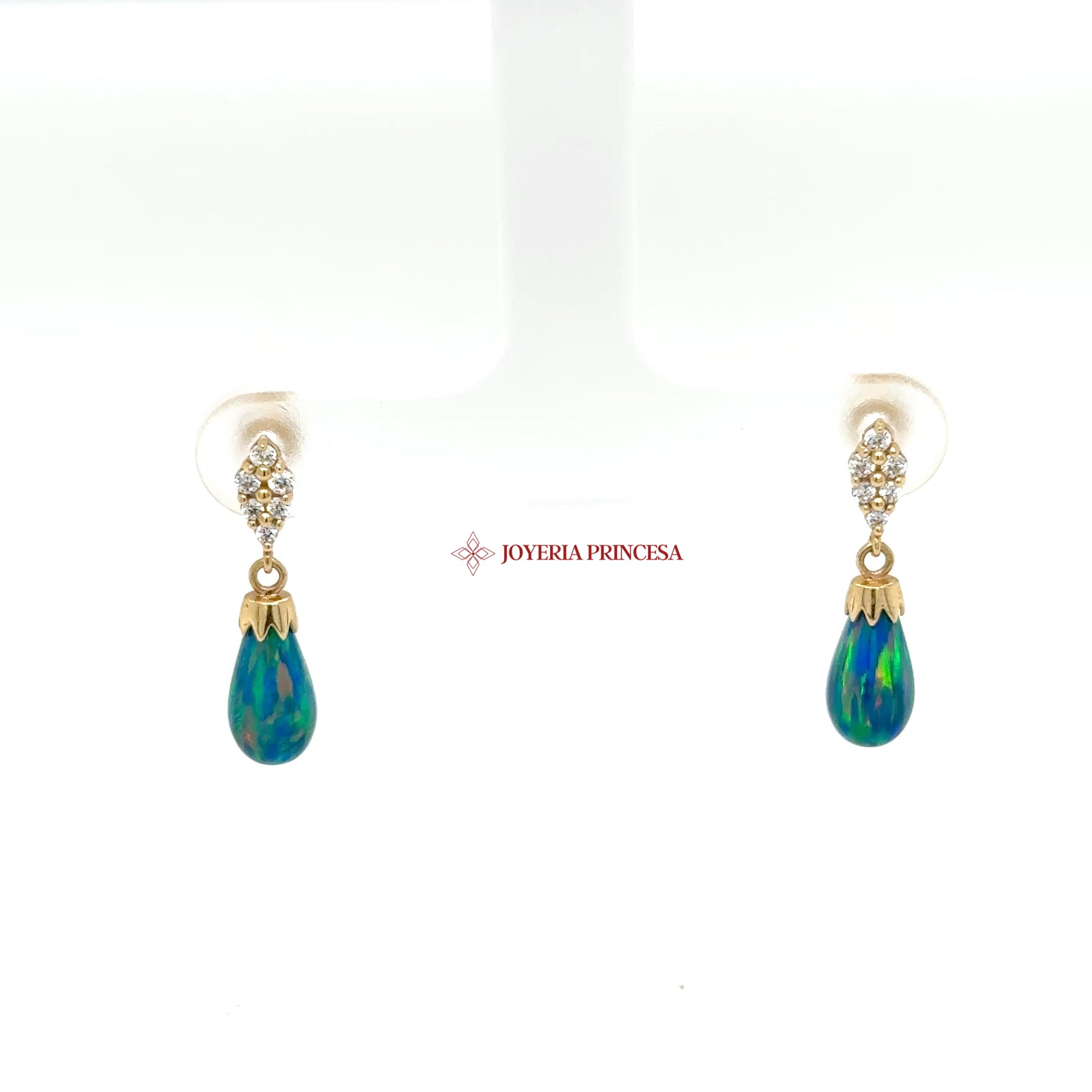 14K Gold Green Opal Drop Earrings — UN-0726