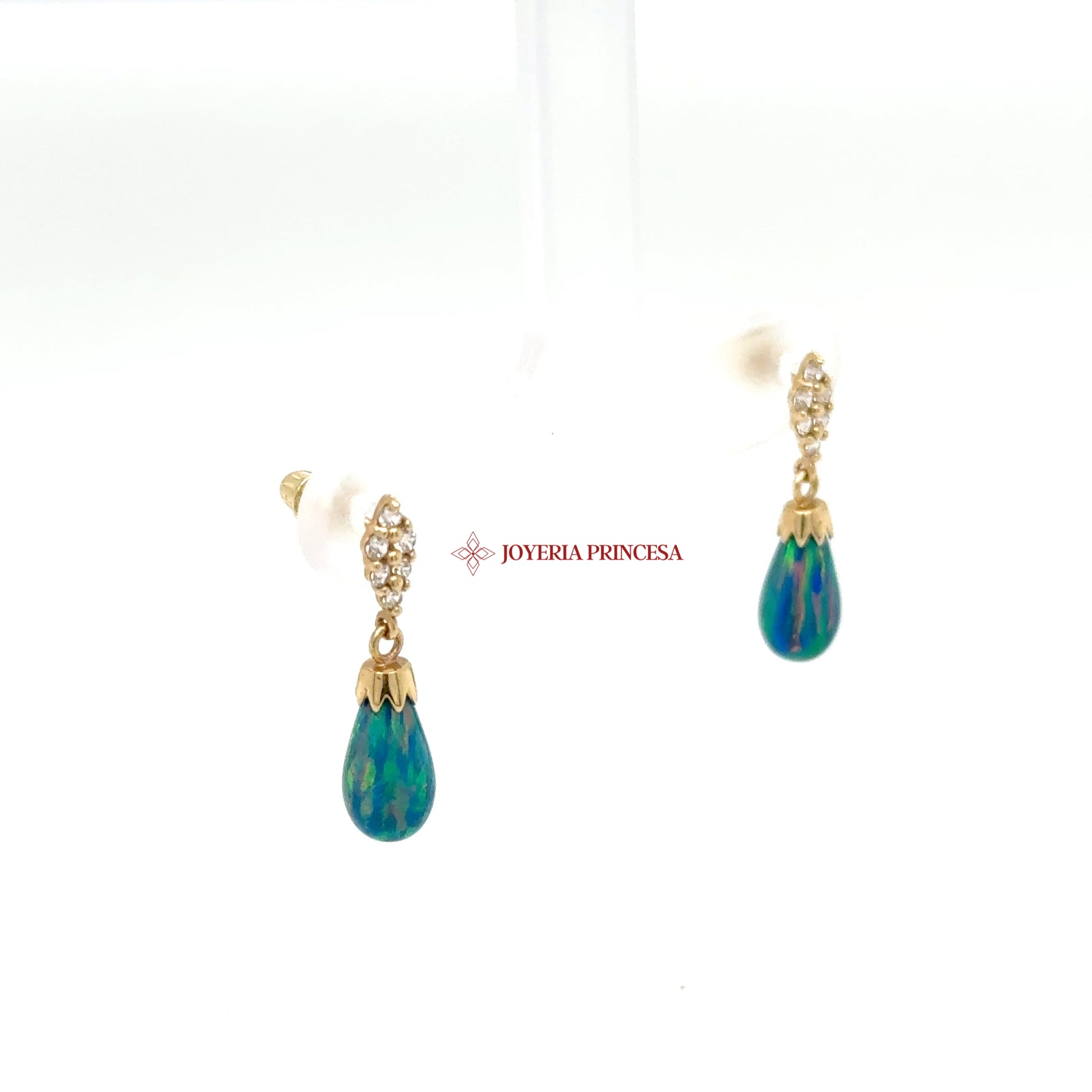 14K Gold Green Opal Drop Earrings — UN-0726