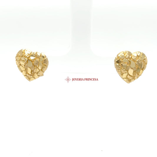 14K Yellow Gold Nugget Heart Earrings