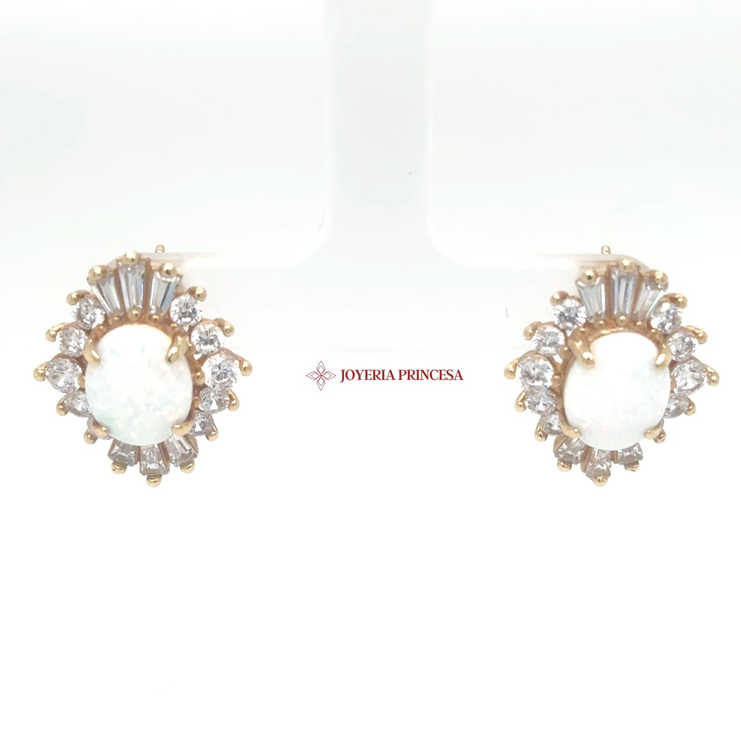 Elegant 14K Gold Opal and CZ Earrings