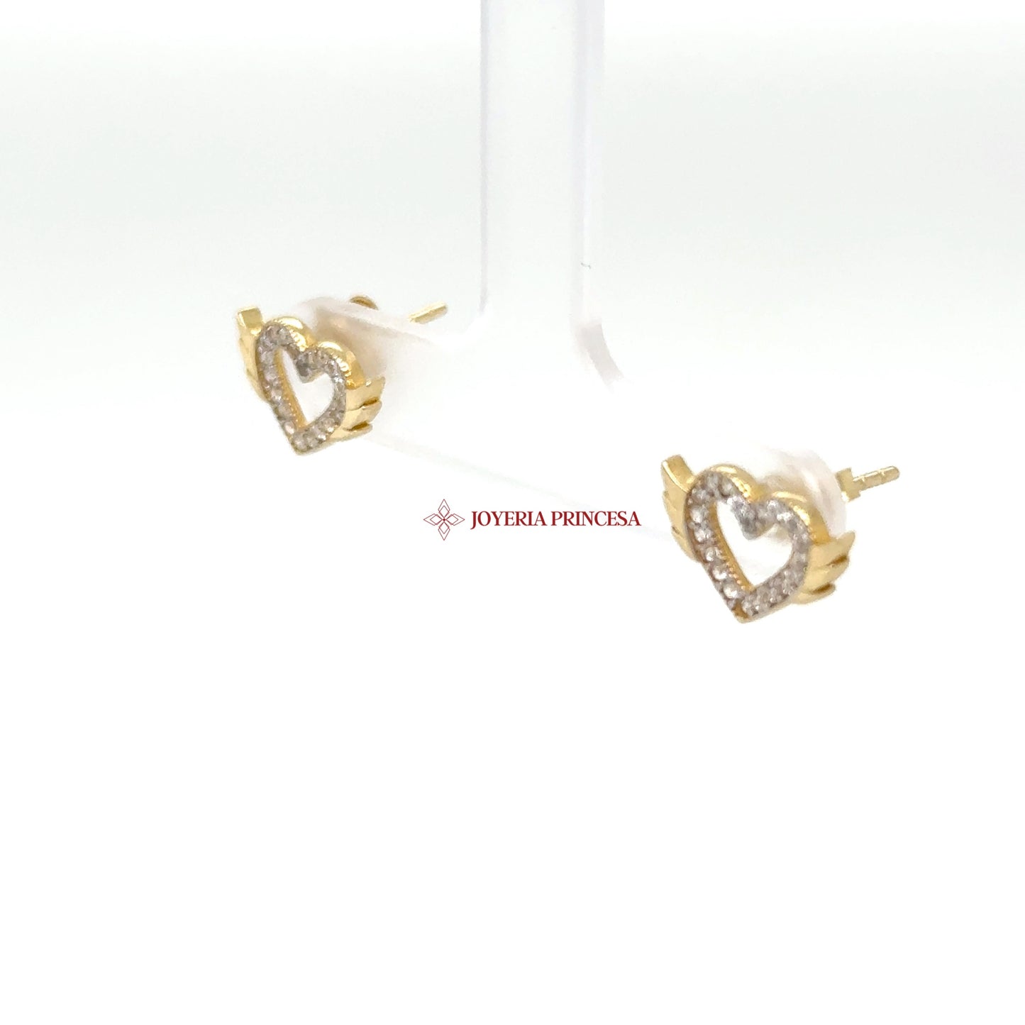 14K Gold Heart Wing Stud Earrings with CZ Stones