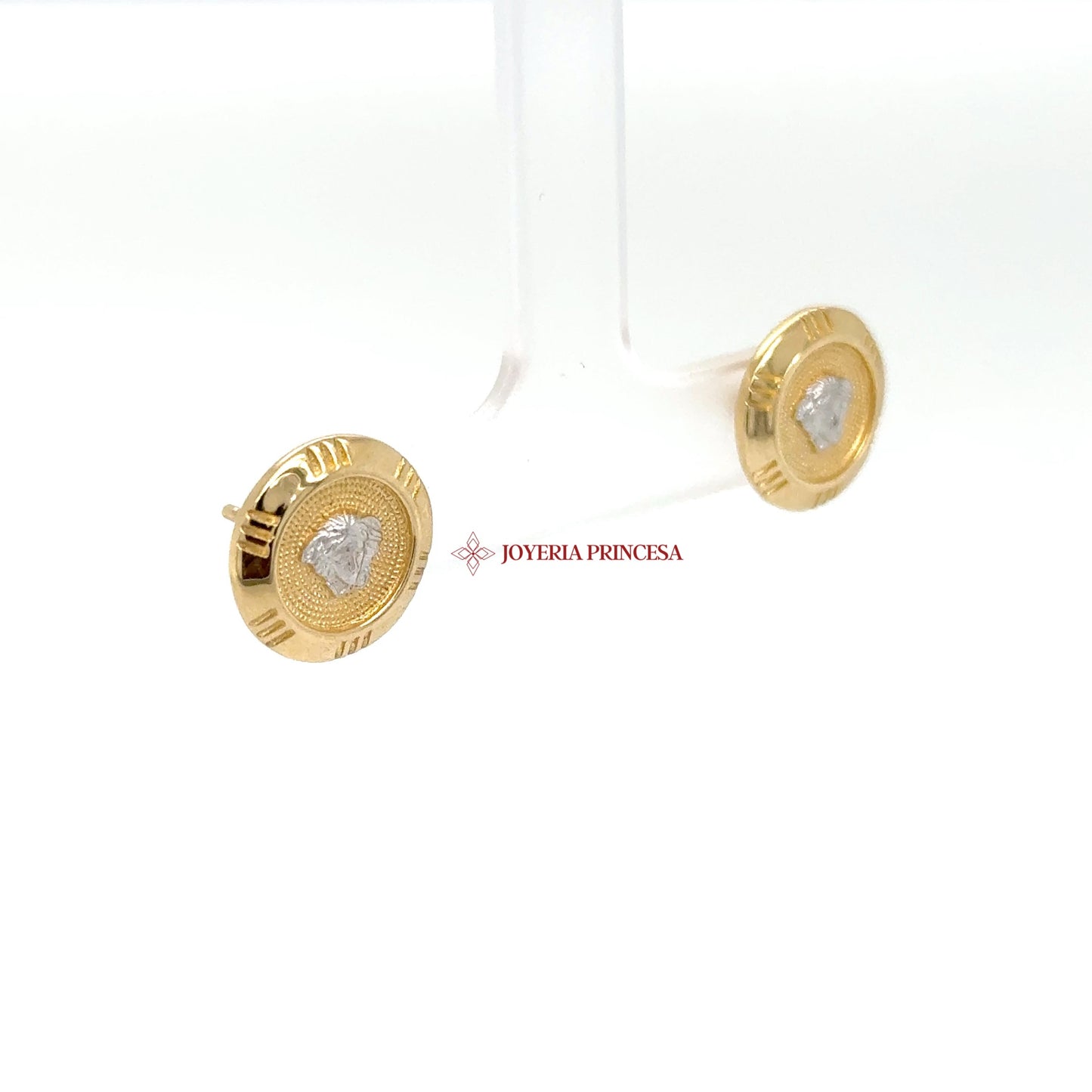 14K Gold Round Stud Earrings with CZ Center