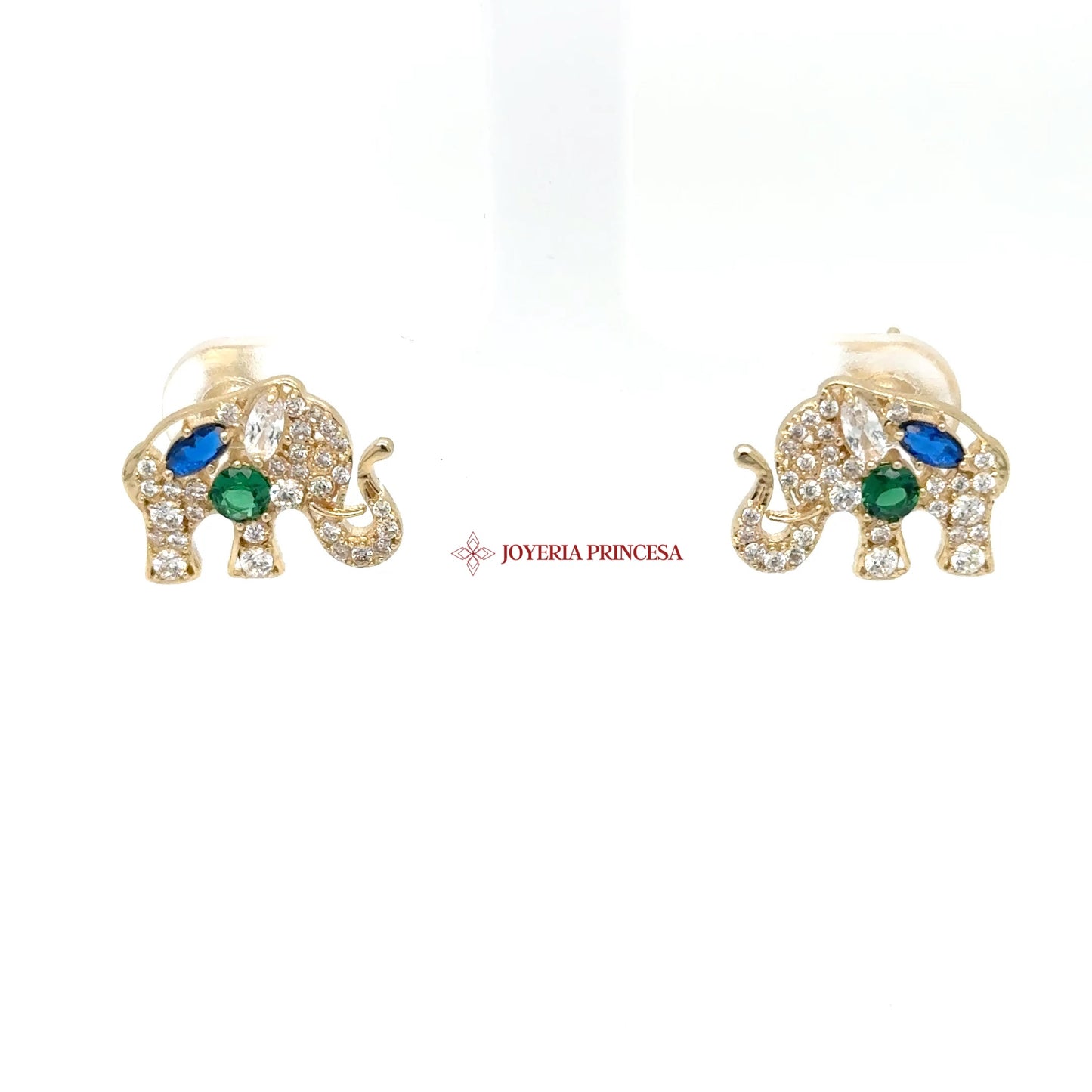 14K Gold Elephant Stud Earrings with CZ Stones