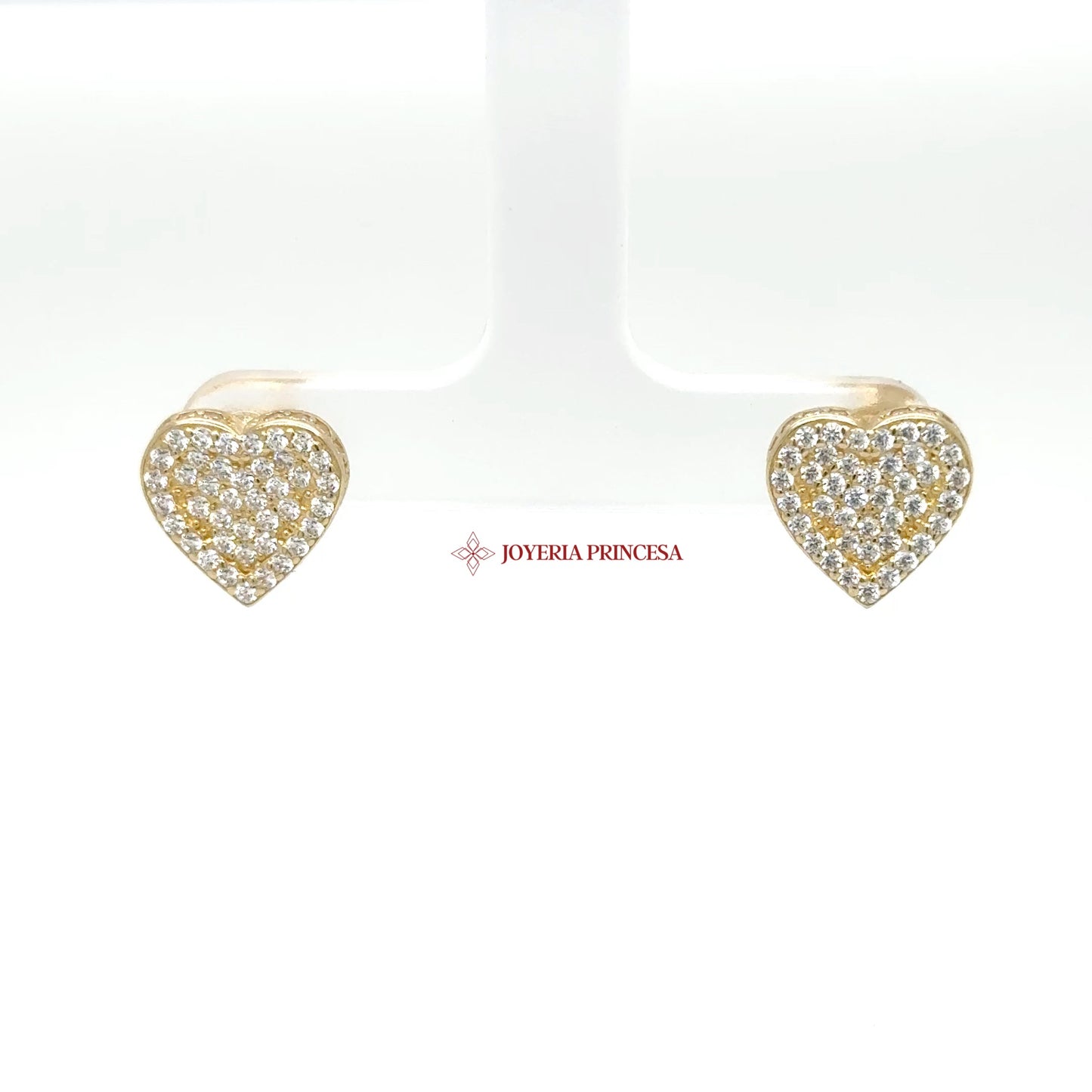 14K Gold Heart Stud Earrings with Cubic Zirconias (UN-0749)