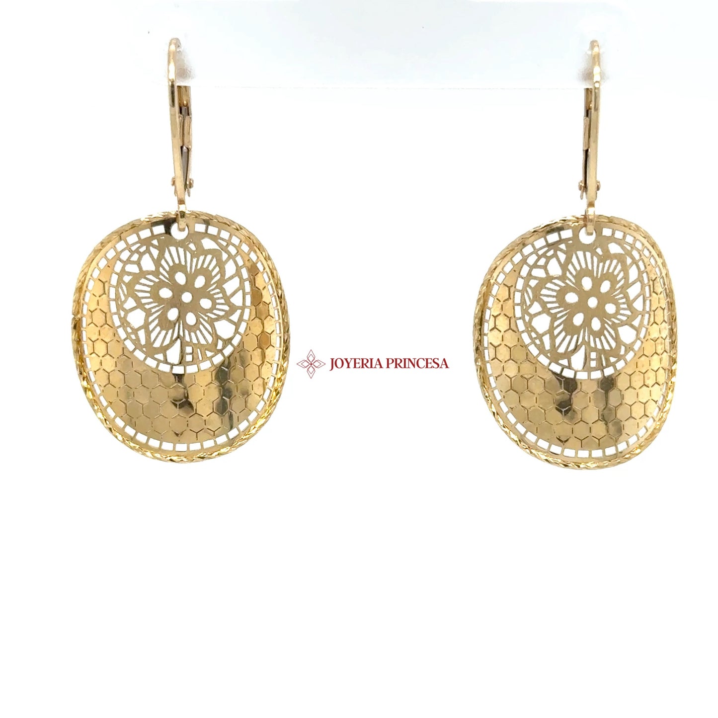 14K Gold Filigree Dangle Earrings with CZ Stones
