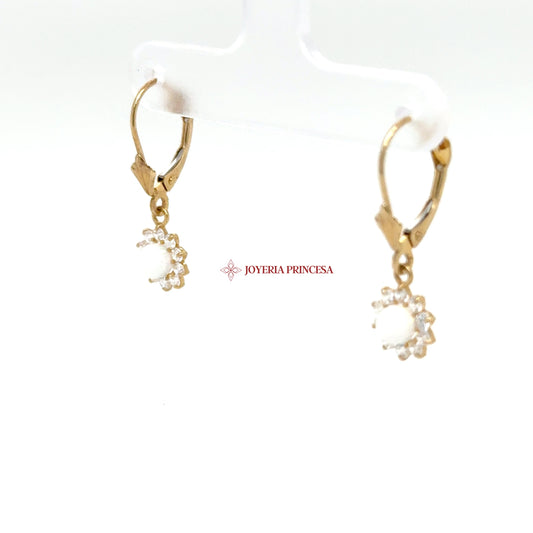 14K Gold Dangle Earrings with Cubic Zirconia Sun Motif