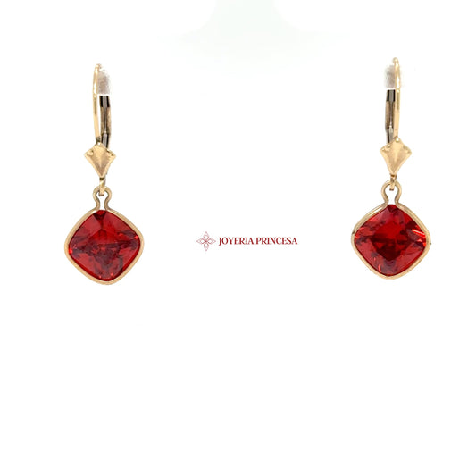 14K Gold Dangle Earrings with Garnet Stones