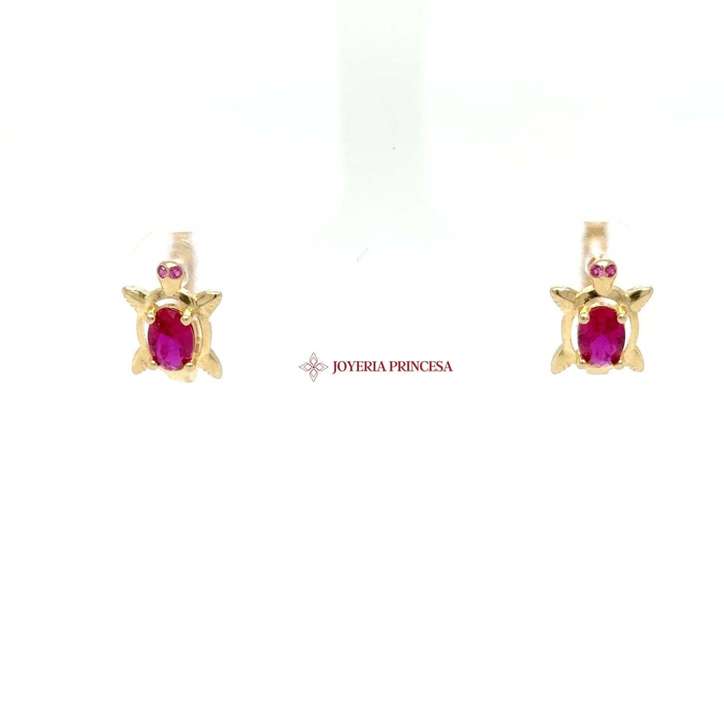 14K Gold Turtle Stud Earrings with Ruby CZ