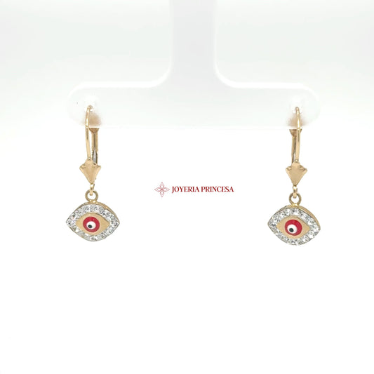 14K Gold Huggie Earrings with Evil Eye Motif and CZ Stones