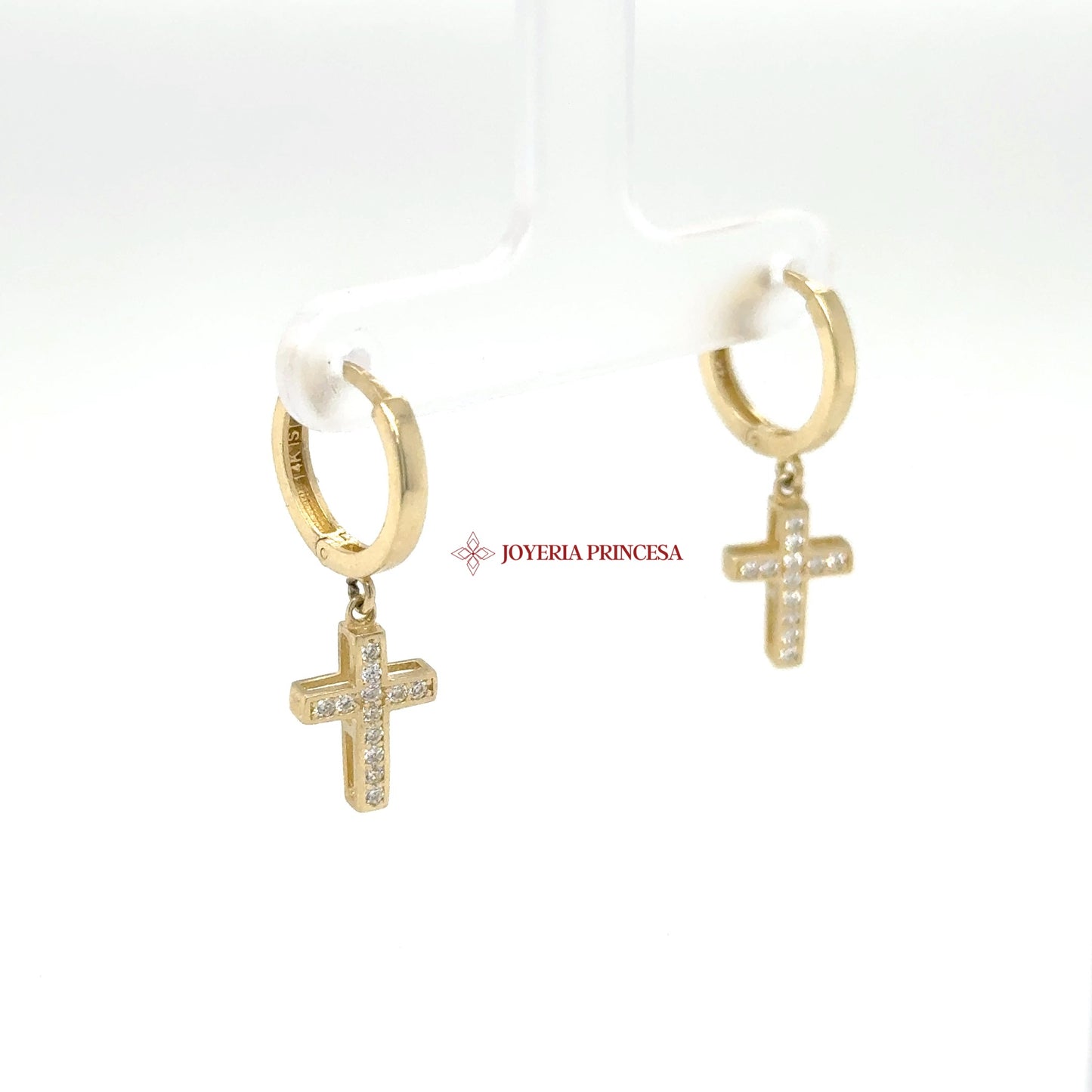 14K Gold Cross Dangle Earrings with Cubic Zirconias
