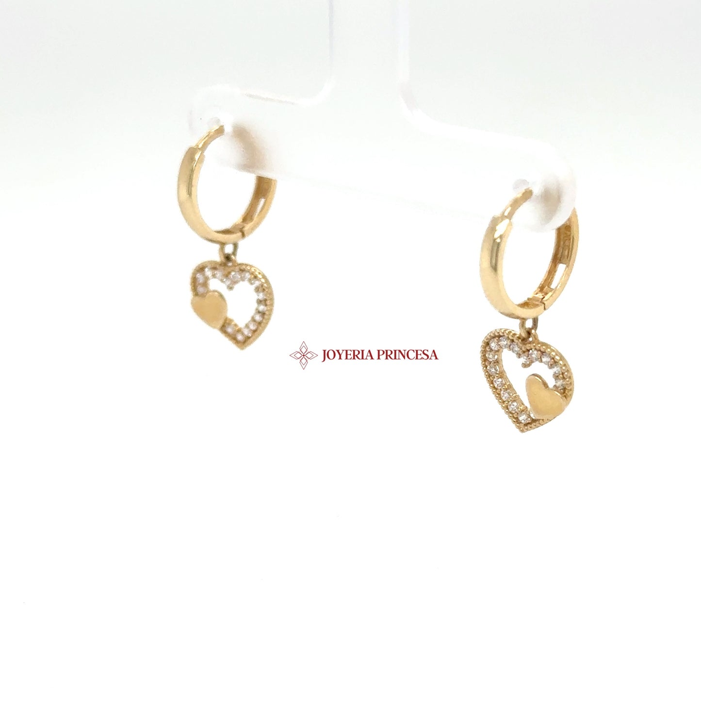 14K Gold Heart Huggie Earrings with CZ Stones