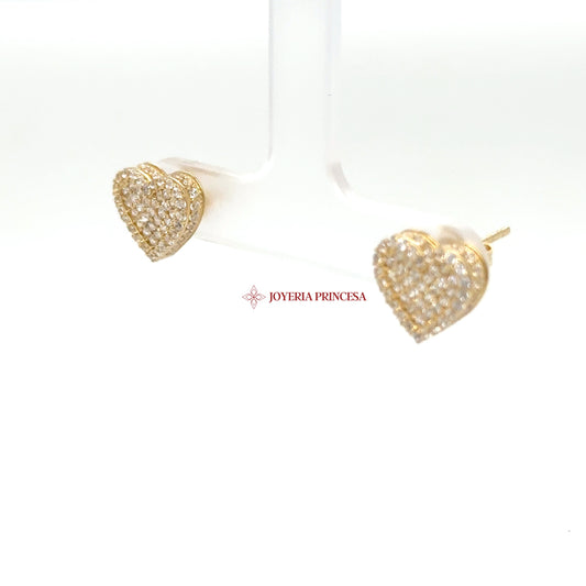 14K Gold Heart Huggie Earrings with Cubic Zirconias