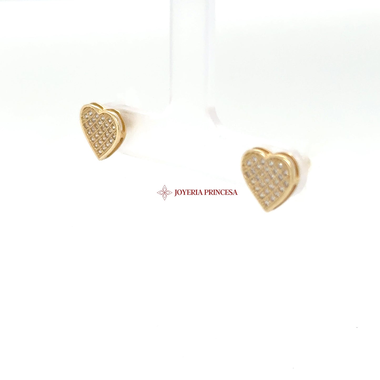 14K Gold Heart Stud Earrings with Cubic Zirconias (UN-0783)