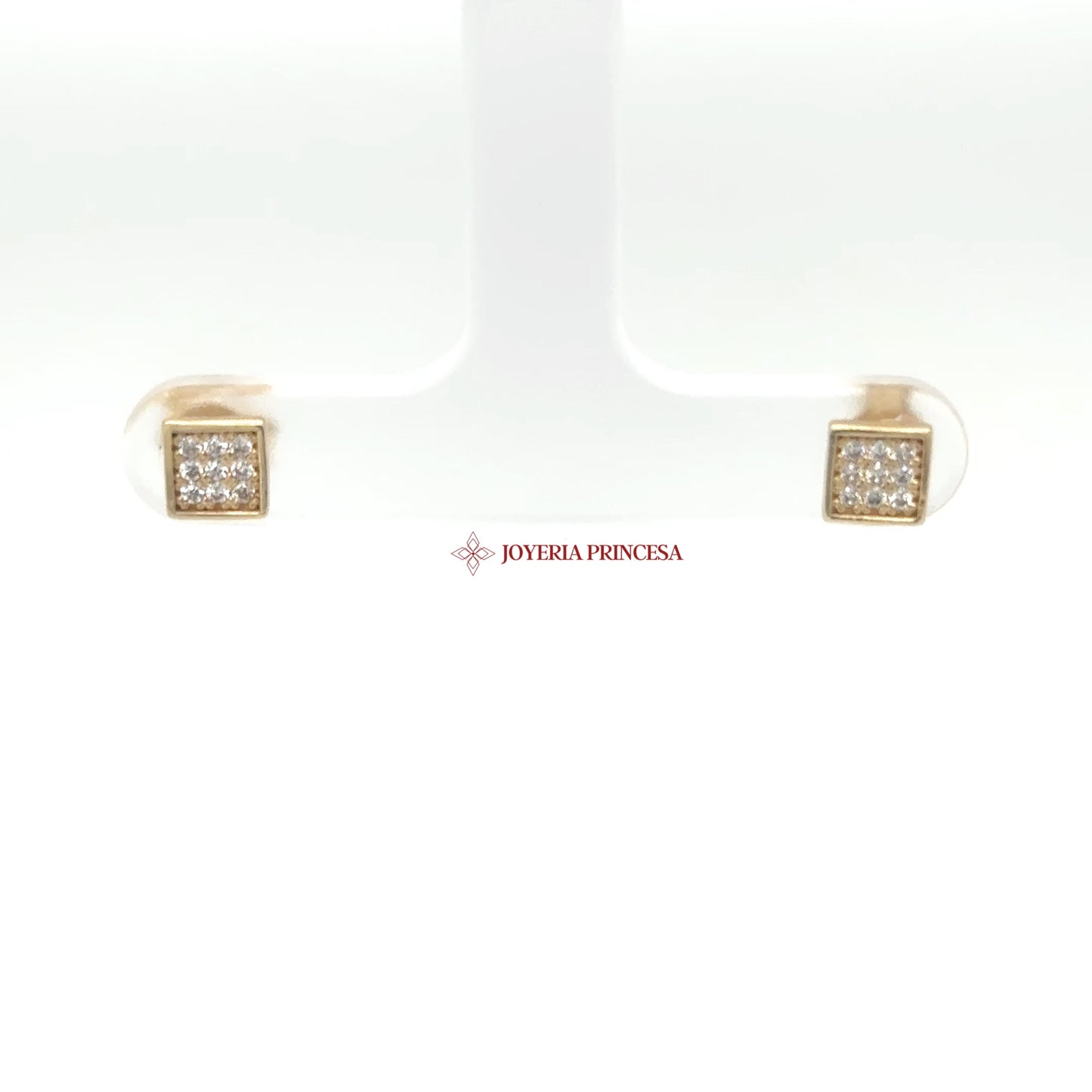 14K Gold Square Stud Earrings with Cubic Zirconias