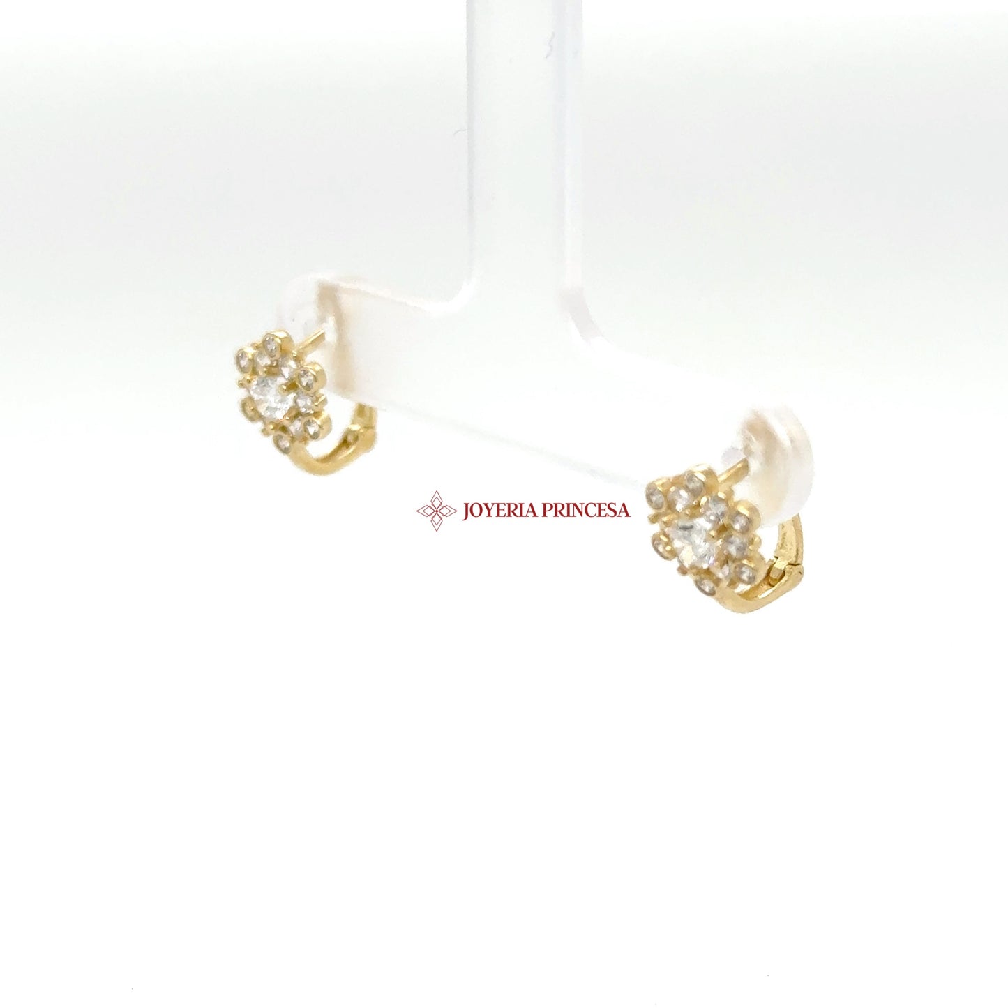 14K Gold Floral Stud Earrings with Cubic Zirconias