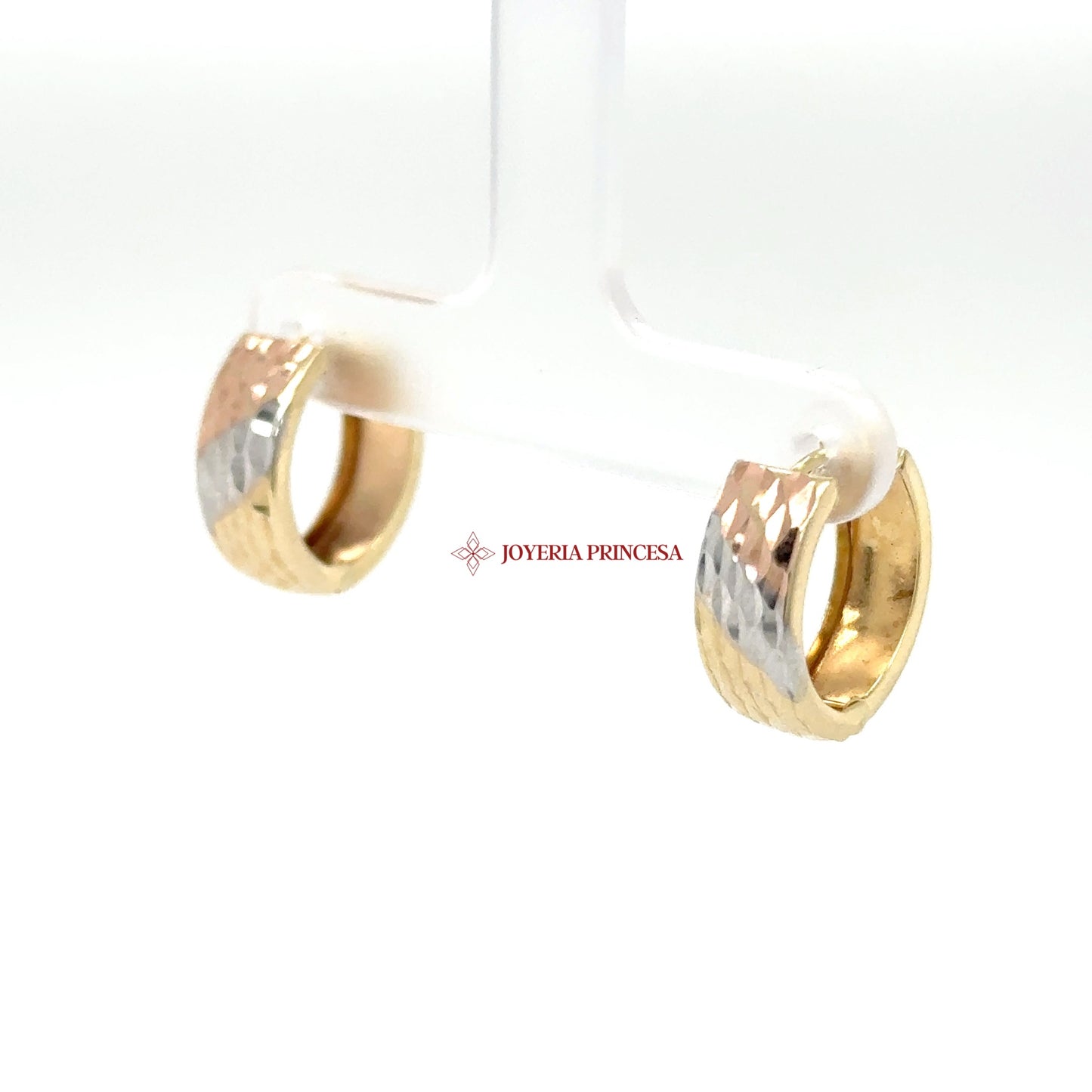 14K Two-Tone Hammered Huggie Earrings
