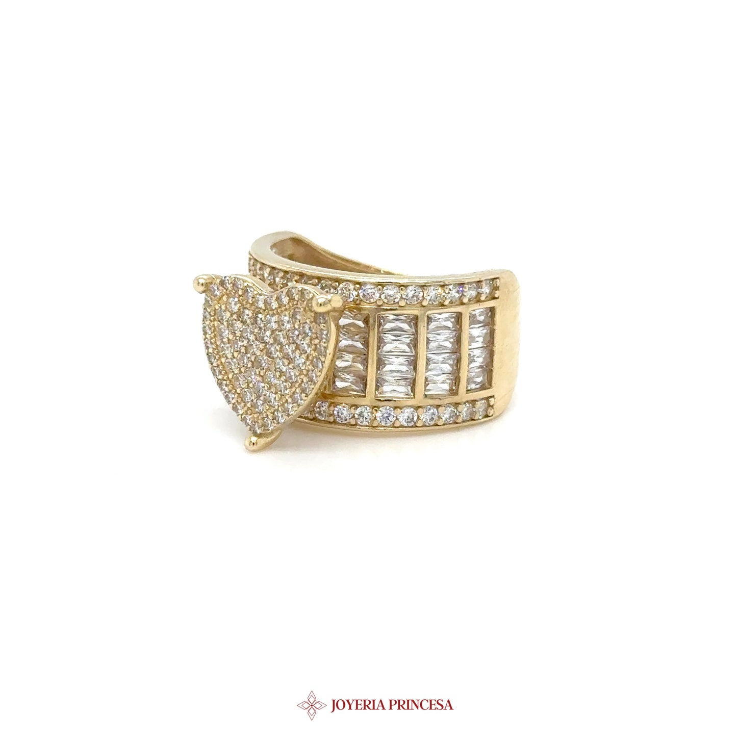 14K Gold Heart Motif Ring with CZ Stones