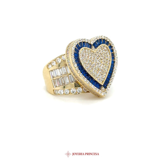14K Heart-Shaped Ring with Blue and Clear Stones
