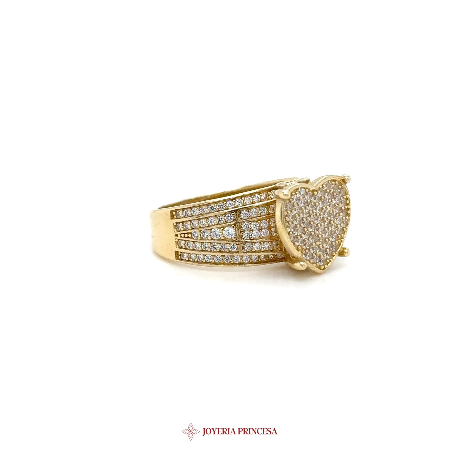 14K Gold Heart-Shaped Ring with Simulated Diamonds