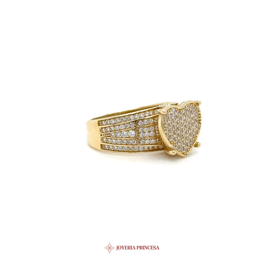 14K Gold Heart-Shaped Ring with Simulated Diamonds