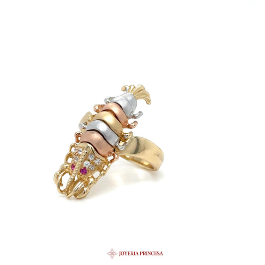 14K Multicolor Lobster Motif Ring with Simulated Stones