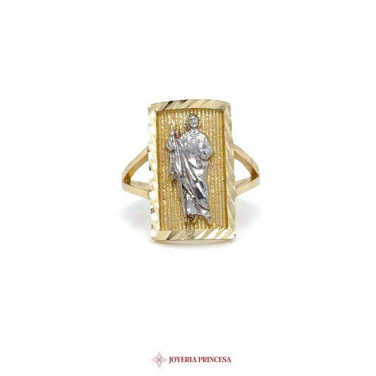 14K Gold Religious Motif Ring with Silver Accent