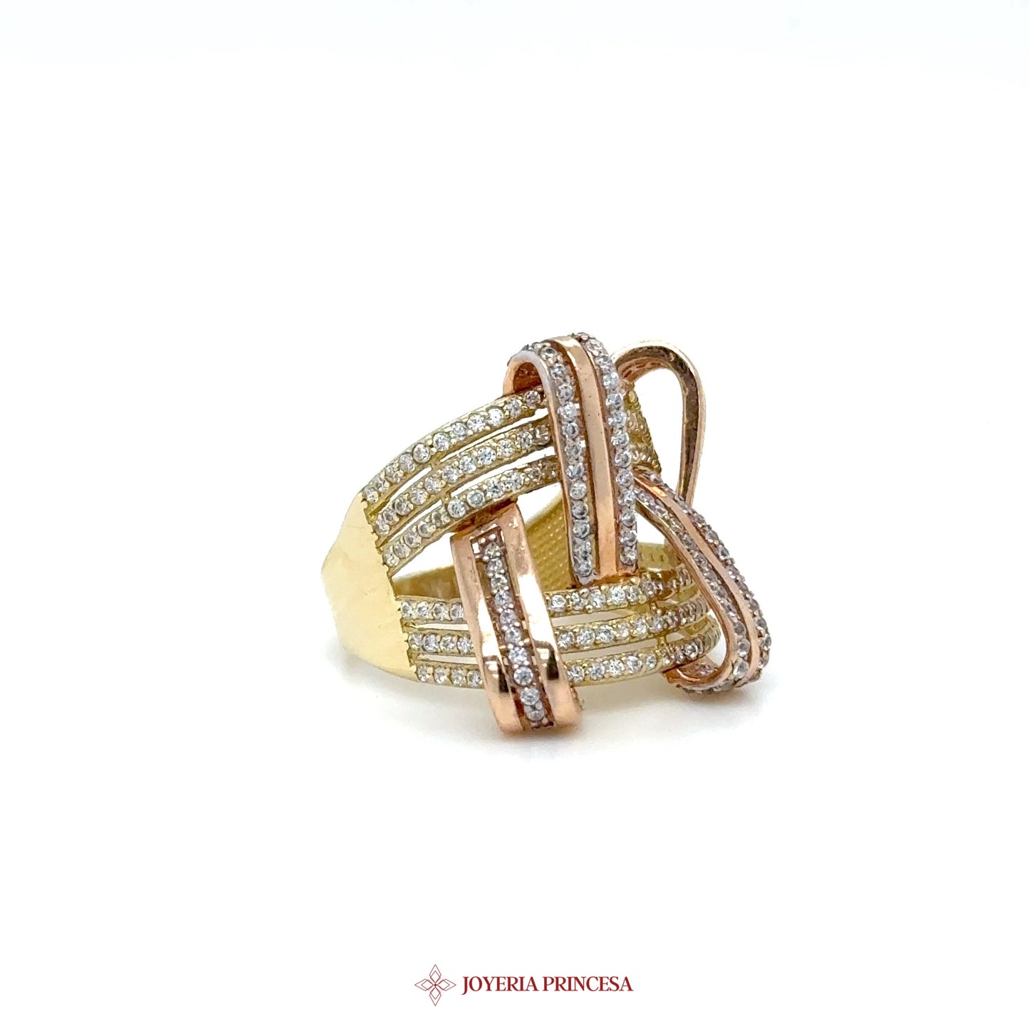 14K Gold Interwoven Band Ring with Simulated Diamonds