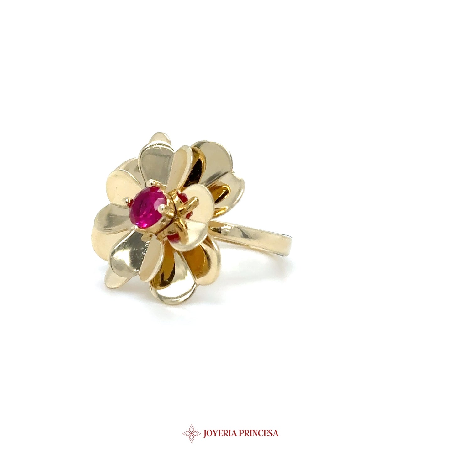 14K Gold Flower Stud Earrings with Pink Center Stone