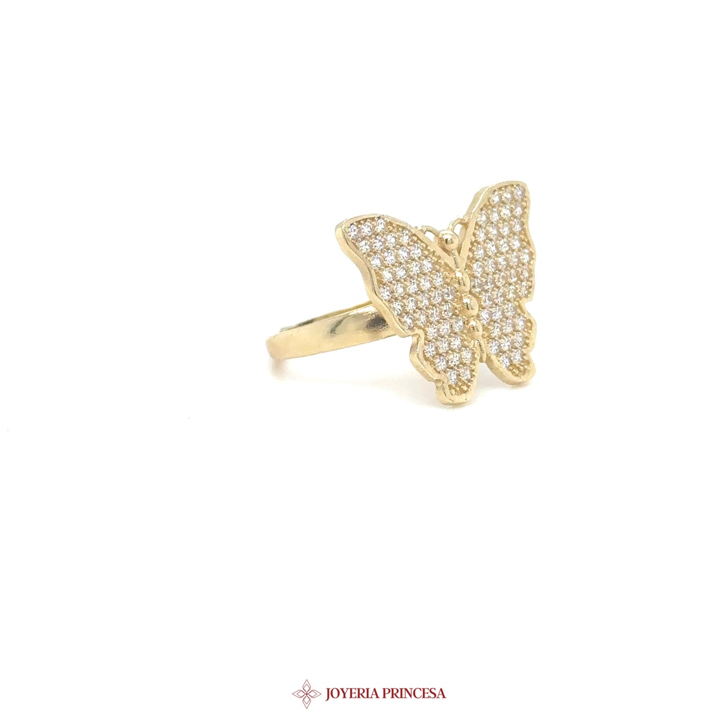 14K Gold Butterfly Ring with CZ Stones