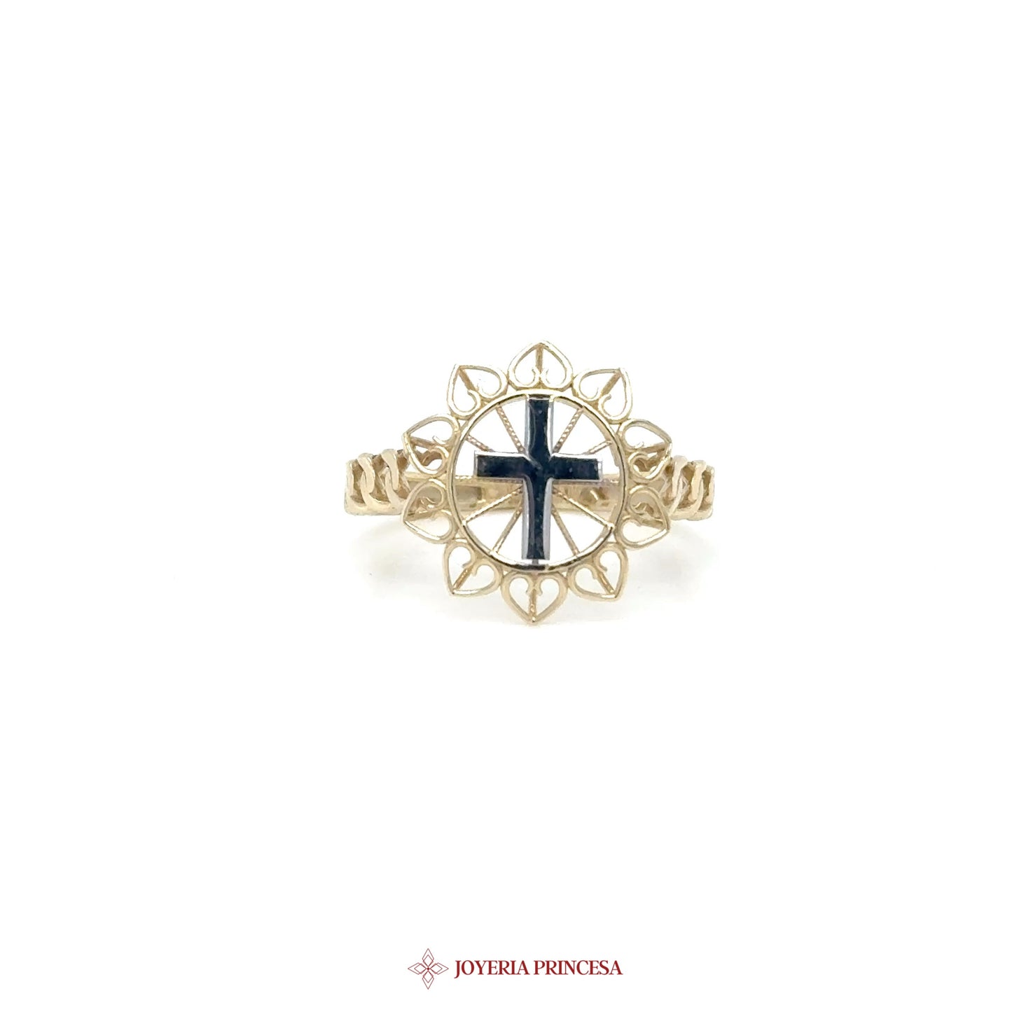 10K Gold Cross Motif Floral Ring