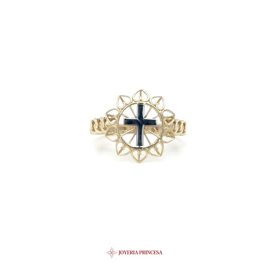10K Gold Cross Motif Floral Ring