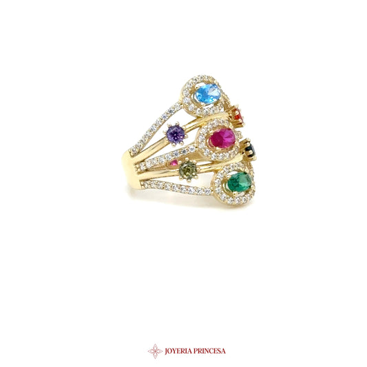 14K Multi-Stone Colorful Cocktail Ring