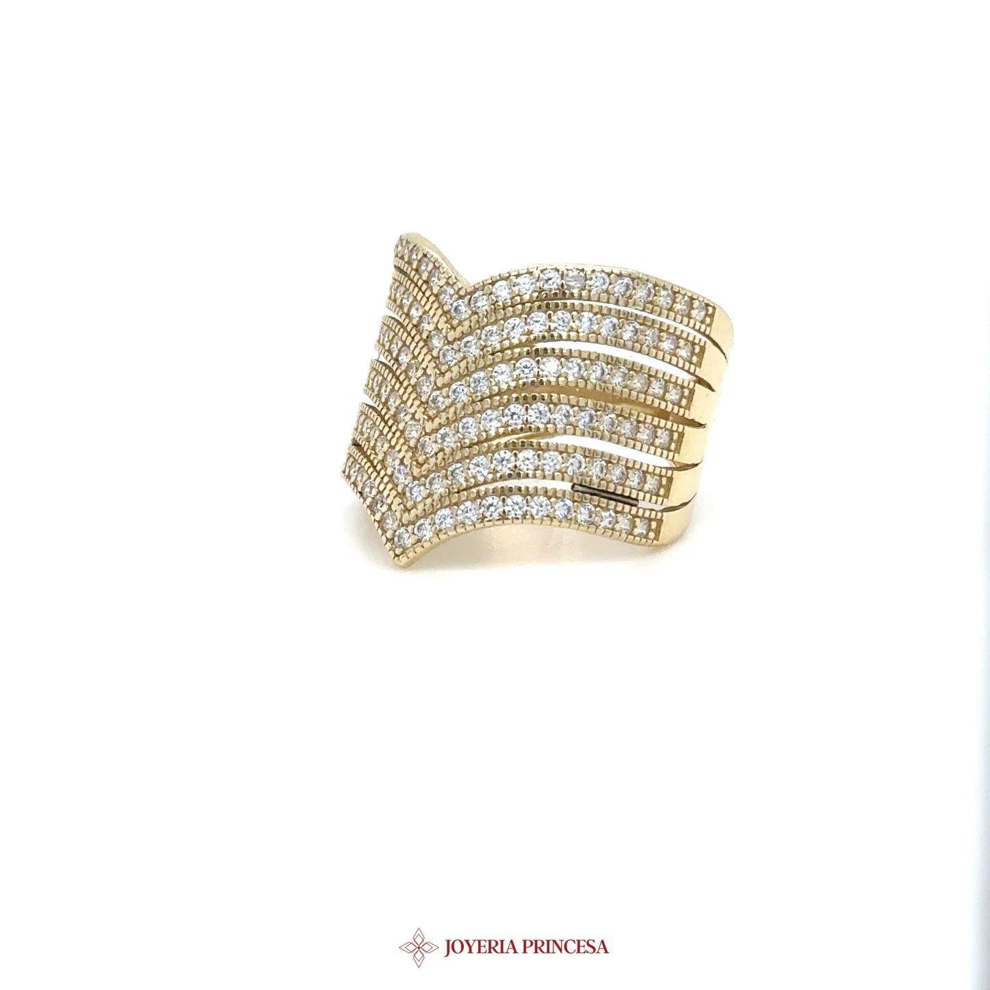 14K Gold Wave Design Ring with CZ Stones